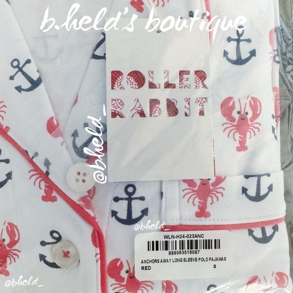 Roller Rabbit Anchors Away Long Sleeve Polo Pajamas in Red Size S NWT - Picture 12 of 13